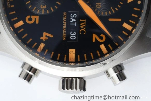 MIROTIME 0503 Pilot Chrono SS AZF 1:1 Best Edition Black Dial Orange Markers on Brown Leather Strap A EasyCare 7065